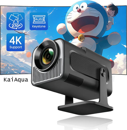 KaiAqua Mini Projetor HY320 NTV Android 13 com Amlogic S950D4 1080P 500 ANSI Lumens, WiFi Duplo, BT5.2 e Comando por Voz para Home Theater