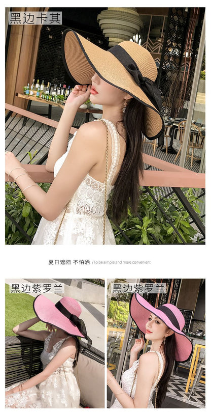 Summer Woman Hat Wide Brim Straw Hat For Women Holiday Beach Visor Fashion Panama Cap For Girl Sunscreen Sun Bucket Hat Foldable