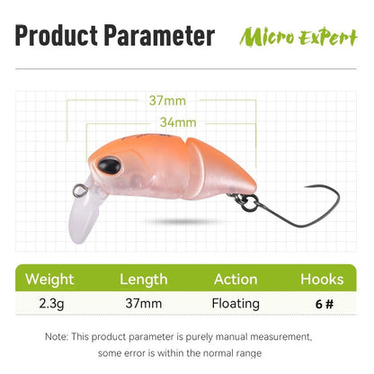 Isca Artificial Kingdom Micro Expert para Pesca 2.3g 37mm Minnow Articulado Flutuante Isca Rígida Swimbait Crankbait de Superfície Isca para Truta