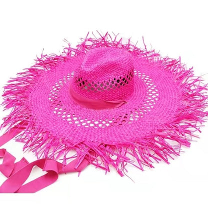 Straw hat women summer Large eaves beach vacation photo sunscreen straw hat personality European style foldable beach hat