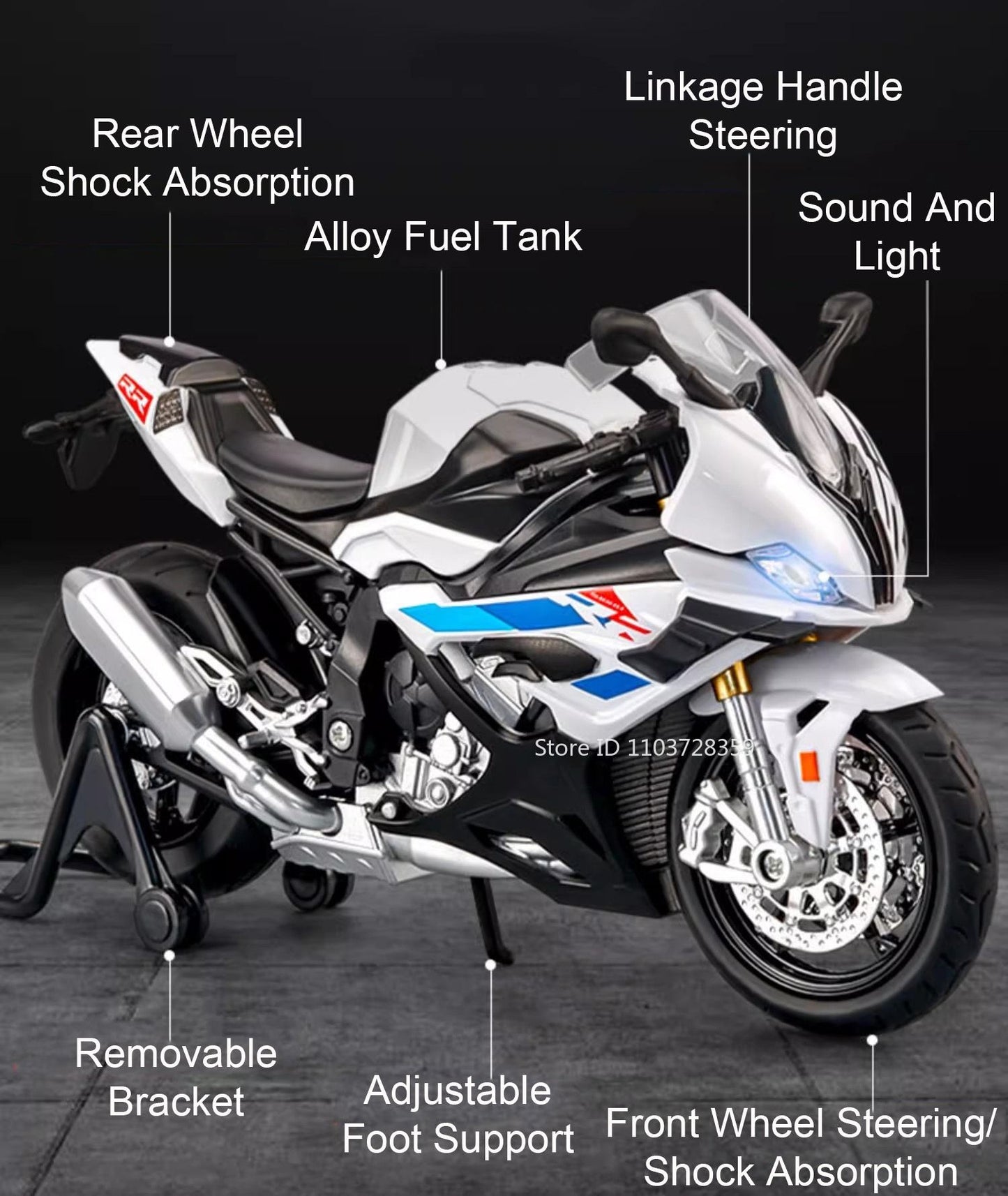 1:12 RRS1000 S1000RR Modelo de Brinquedo Motos de Liga Fundida Motocicletas Amortecimento Roda Dianteira Direcionável Pneus de Borracha Presente para Meninos