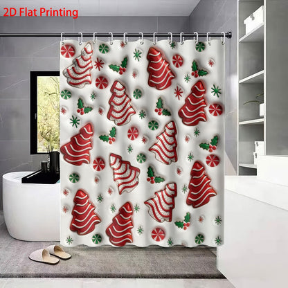 4pcs Christmas colored candy printed bathroom set 180x180 waterproof shower curtain, floor mat, toilet seat mat, U-shaped mat