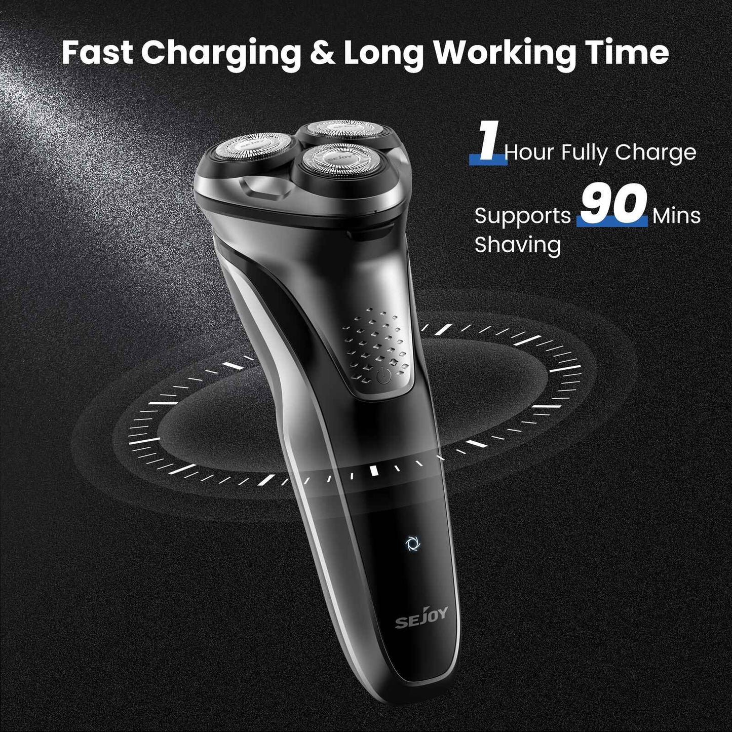Sejoy Electric Shaver for Men 3D Floating Wet Dry Rotary Shaving Machine Rechargeable Hair Trimmer Waterproof Razor