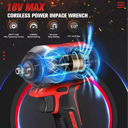 Chave de Impacto Brushless Impac 1/2" Parafusadeira sem Fio 4 Marchas Ferramentas Elétricas 500N.m Parafusadeira Elétrica para Bateria Milwaukee 18V