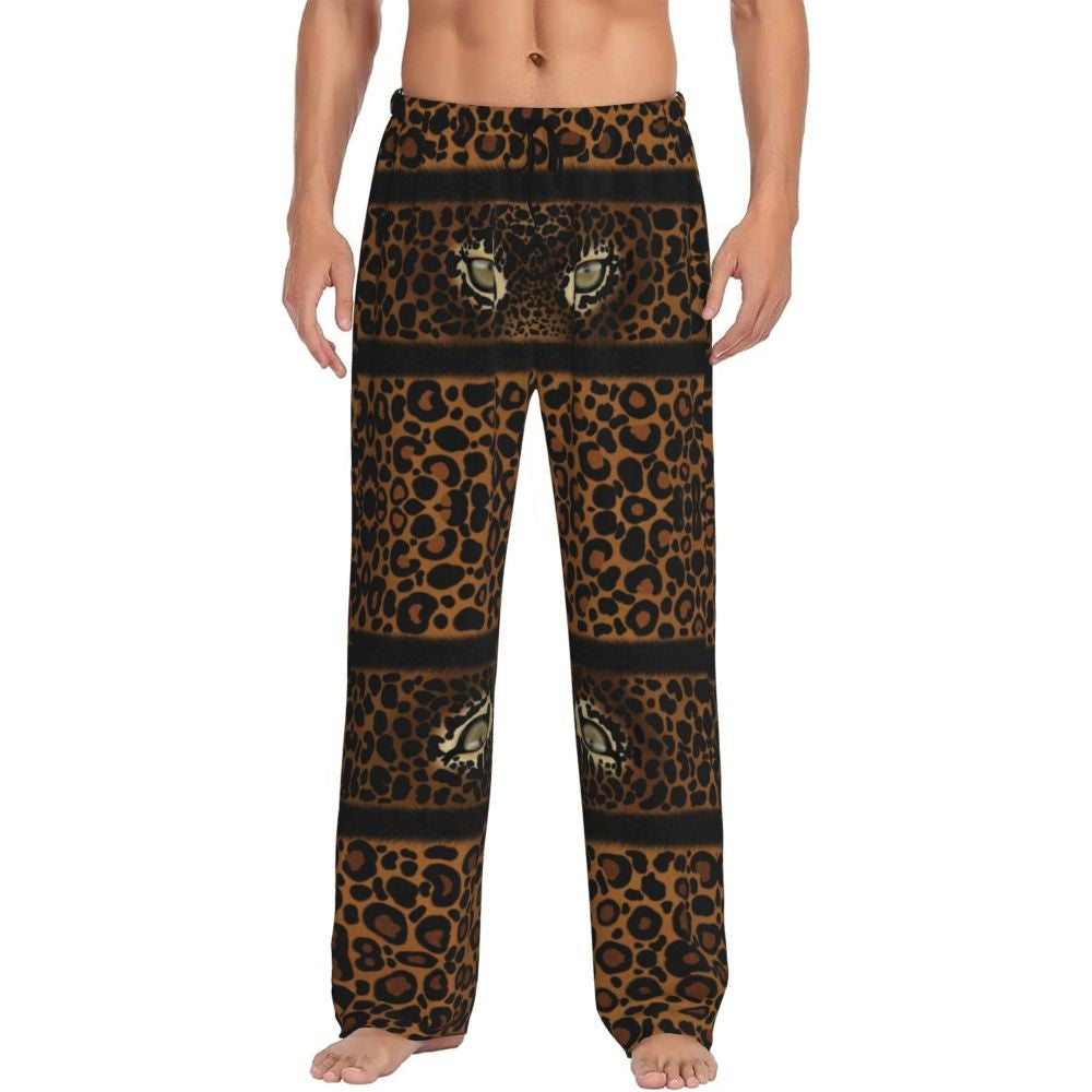 Custom Leopard Print Pajama Pants Men's Animal Skin Sleepwear Lounge Sleep Bottoms Stretch with Pockets