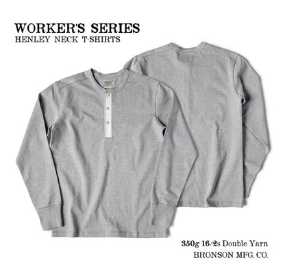 Bronson 350g Heavyweight L/S Henley Shirt Vintage Plain Base T-Shirt For Men