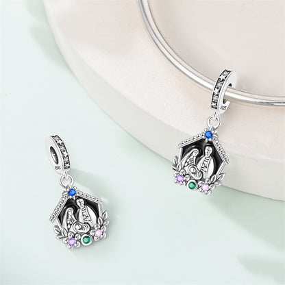 Pingente de Prata Esterlina 925 Nossa Senhora e Menino Jesus Presépio Clássico para Pulseiras de Berloques Originais Joias Femininas Presente DIY