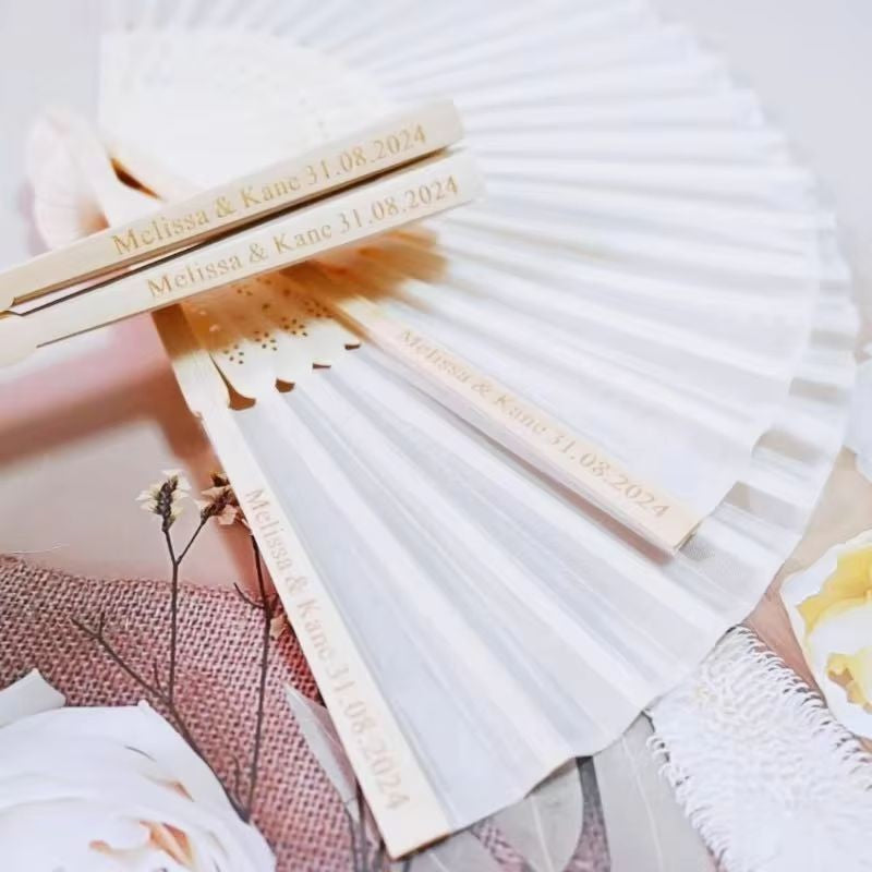 Personalized Custom white Silk Fans Bridal Shower Favors Wedding Hand Fans with Gift Bag for Party Accessory Guest Gifts