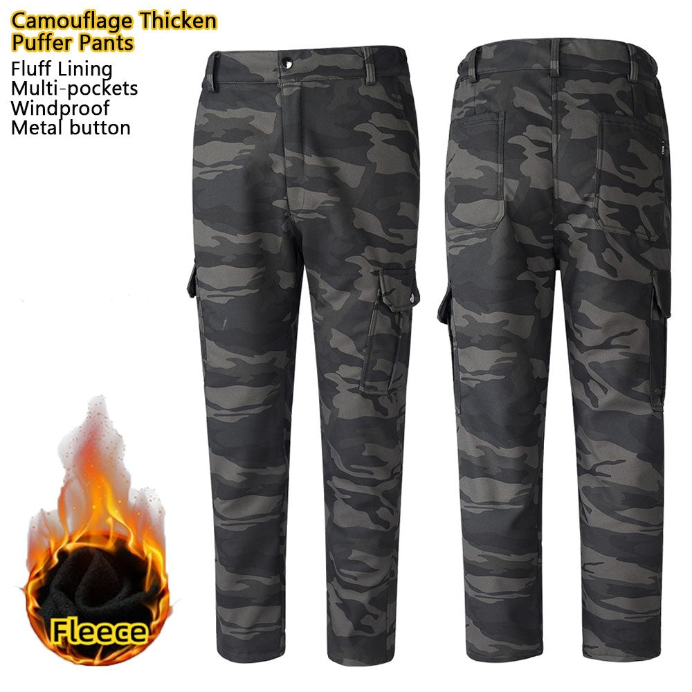 Calças Masculinas de Pena de Inverno, Grossas, de Lã, Perna Reta, Estilo Puffer, Cargo, Quentes, à Prova de Vento, para Escalada e Esqui ao Ar Livre