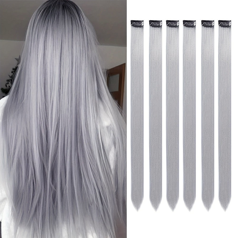 Clip in Hair Extensions 6pcs/pack Colored Party Highlights 22 inches Multi-colors Straight Hair Synthetic Hairpieces Purple Pink