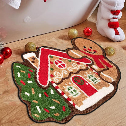 Gingerbread Kitchen Rugs Christmas Doormat Floor Mat With Gingerbread Man Non-Slip Bath Mats Doormats For Indoor Bedroom
