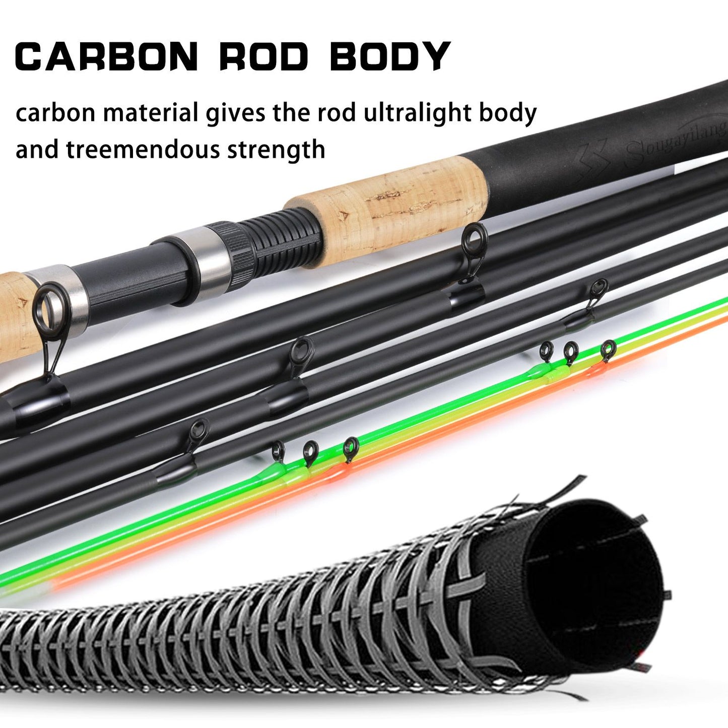 Varas de pesca Sougayilang Feeder ultraleves de fibra de carbono para pesca de carpa com tração máxima de 15 kg com potência L M H para pesca de robalos, carpas e trutas