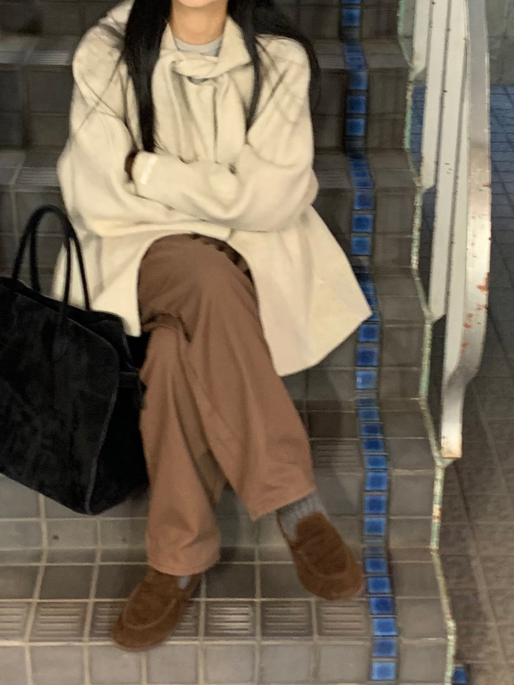 Korean Sle Woolen Coat Women's Chic Temperament Sweet Bow Tie Collar Hooded Warm Woolen Coat Long Sve Mid-Length