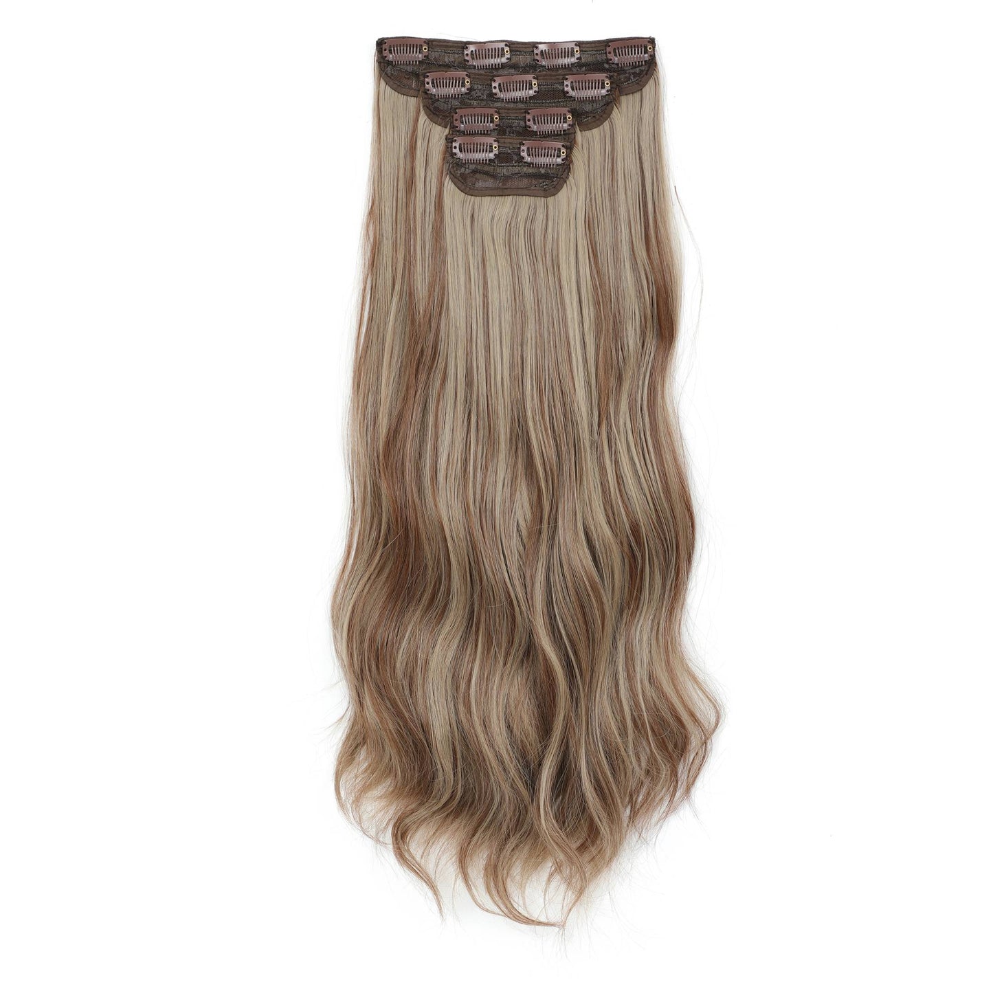 Apliques de cabelo sintéticos ondulados loiros 27/613 de 61 cm (24 polegadas) com presilhas brancas, 4 peças/lote, 220g, fibra resistente ao calor