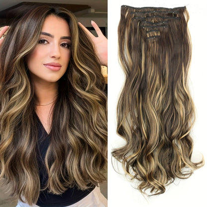 7 peças/conjunto de aplique de cabelo com 16 grampos, preto, longo e liso, cabelo natural, aplique de cabelo ombre, fibra resistente ao calor para penteado feminino