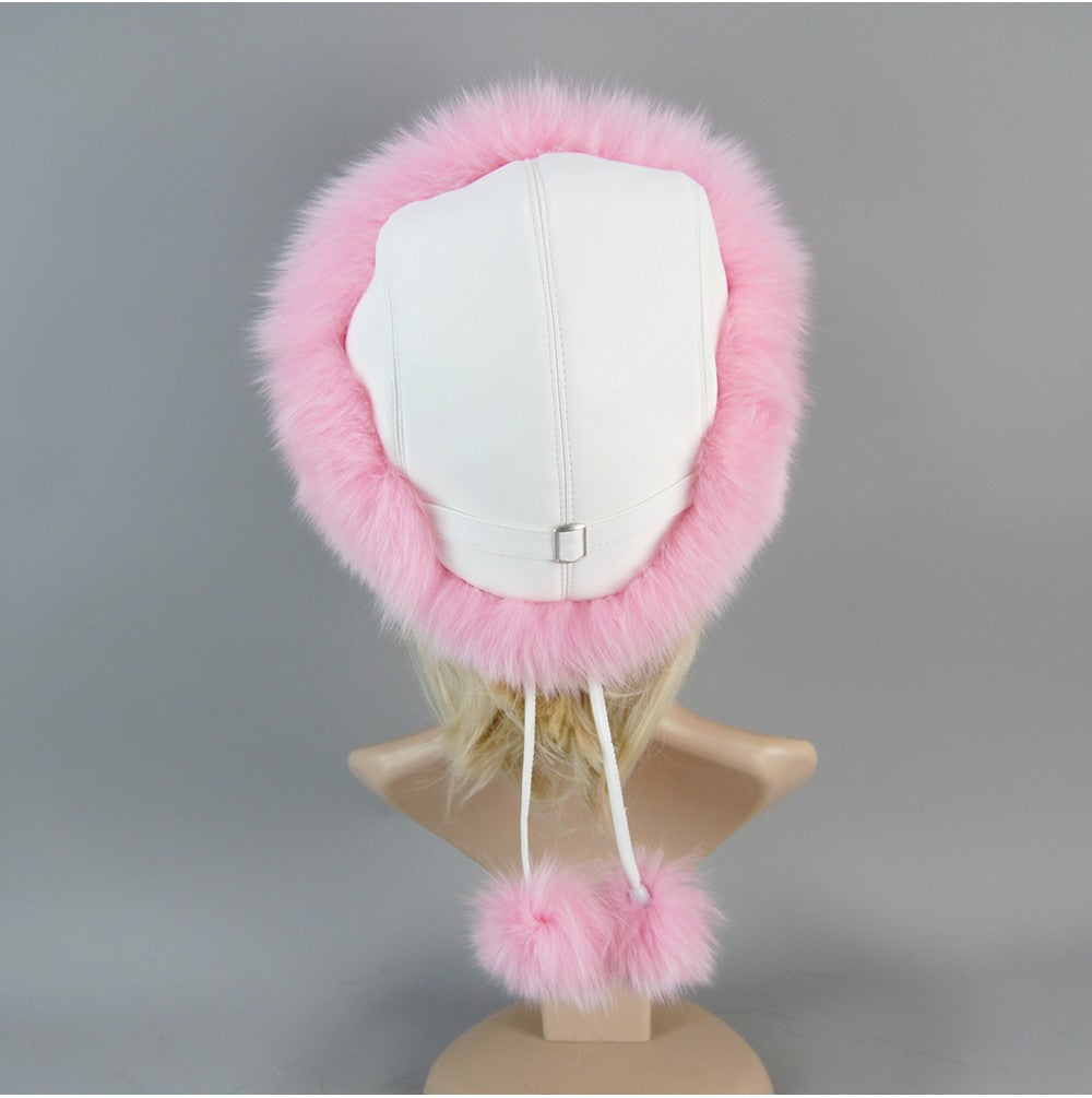 Nova Touca de Luxo de Inverno 100% Pelo de Raposa Natural Toucas de Pelo de Raposa Real de Qualidade para Mulheres Toucas de Pelo de Raposa Genuíno para Meninas