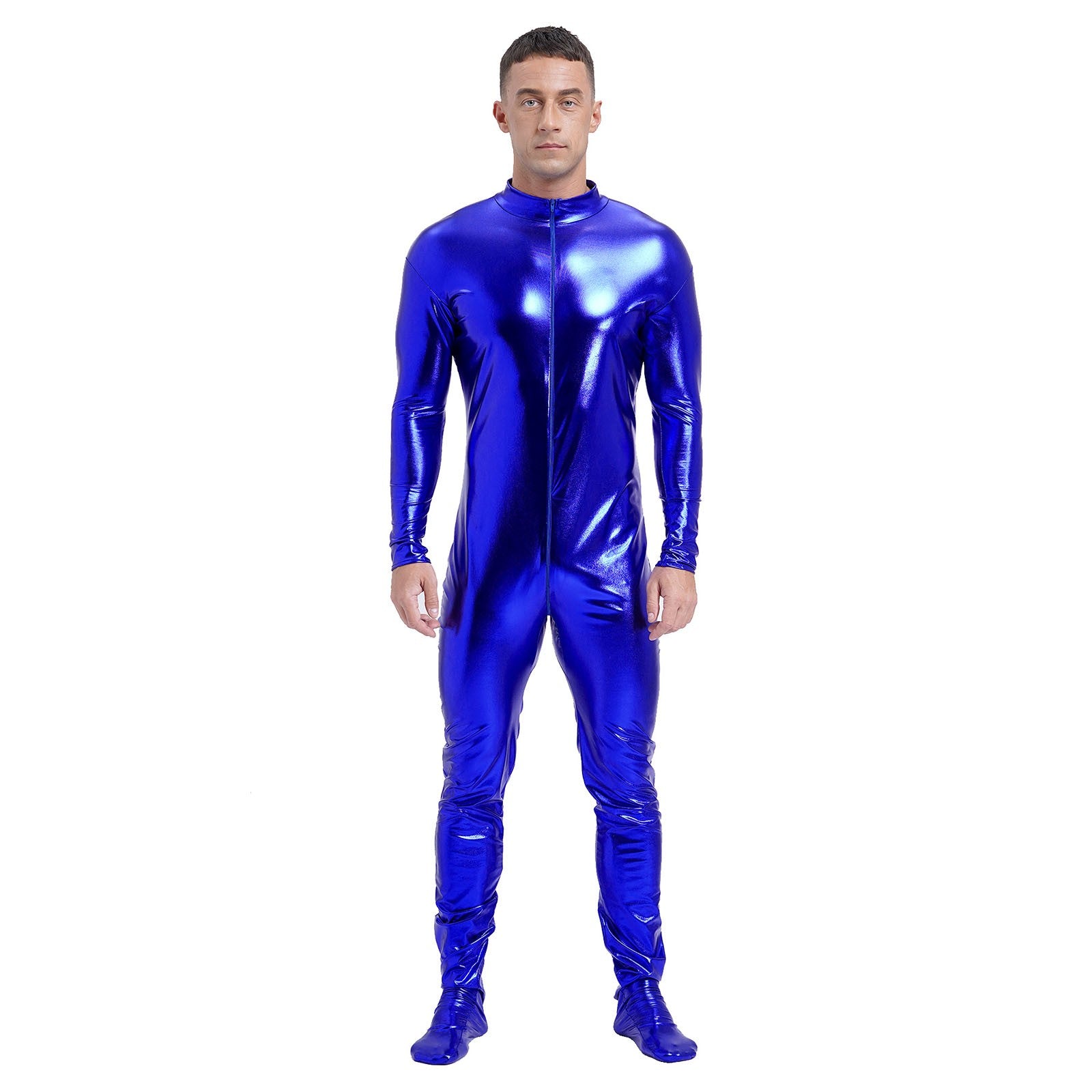 Men's Shiny Metallic Zentai Dress-up Jumpsuit Cosplay Costume Performance Stage Disco Clubwear Full Body Unitard Tights Leotard
