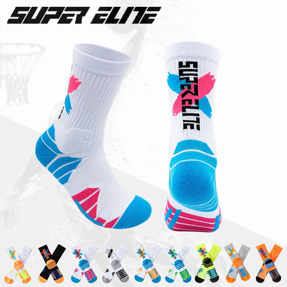 1 Pair High Tube Professional Practical Sport Socks Men's Towel Bottom Thickened Shock Absorbing Contrast Color Elite Socks