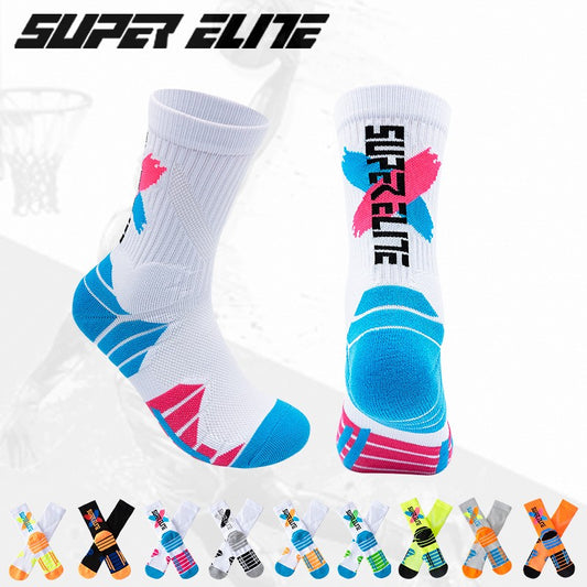 1 Pair High Tube Professional Practical Sport Socks Men's Towel Bottom Thickened Shock Absorbing Contrast Color Elite Socks
