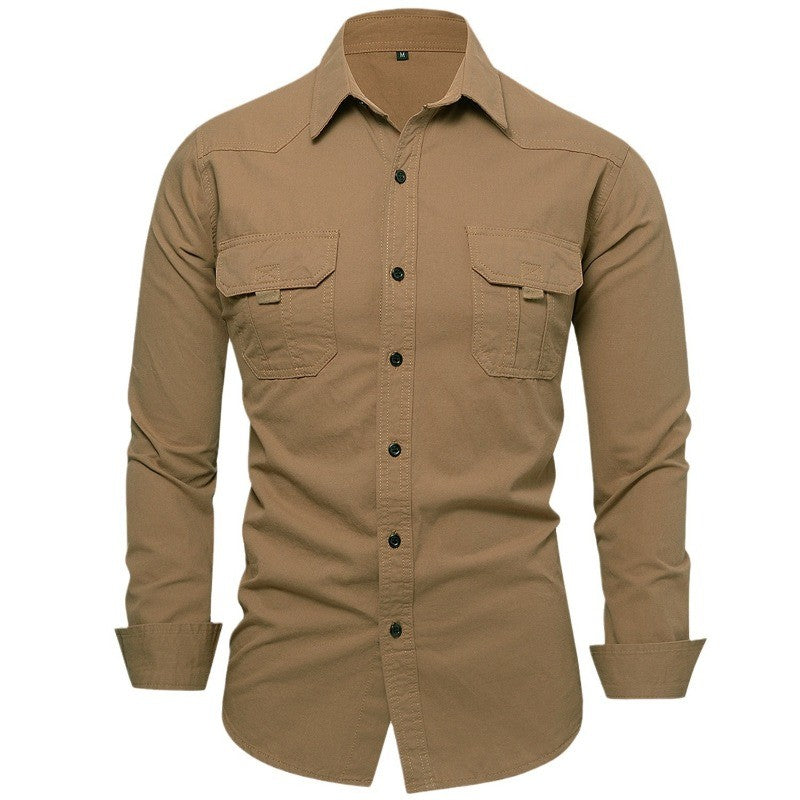 Cotton 100% Men Outdoor Multi Pockets Long Sleeved Cargo Shirts High Quality Man Loose Shirts New Male Solid Casual Shirts 3XL