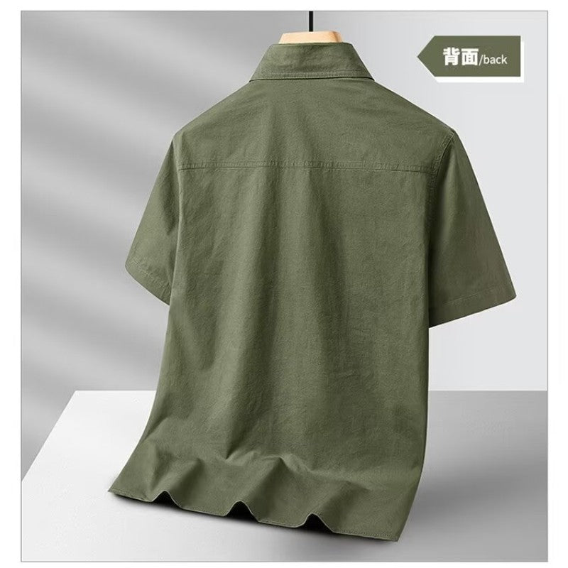 New Summer Men's Short Shirt Korean Casual Oversized Navy Blue Cargo Shirt Classic Retro Men Clothing Outdoor Sports Durable Top