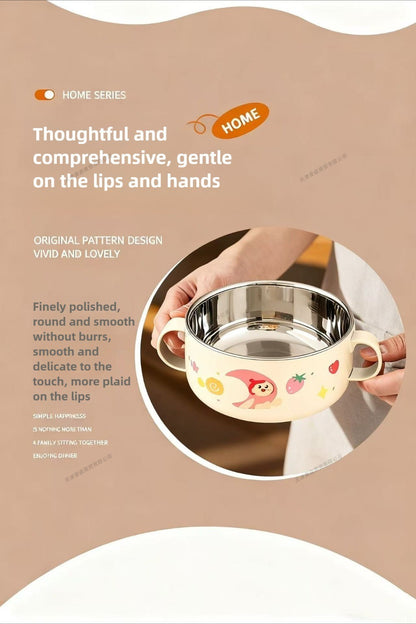 304 Stainless Steel Baby Bowl with Lid Double Handle Kids Feeding Bowl Anti-Scald Toddler Tableware Food Soup Bowl for Infants