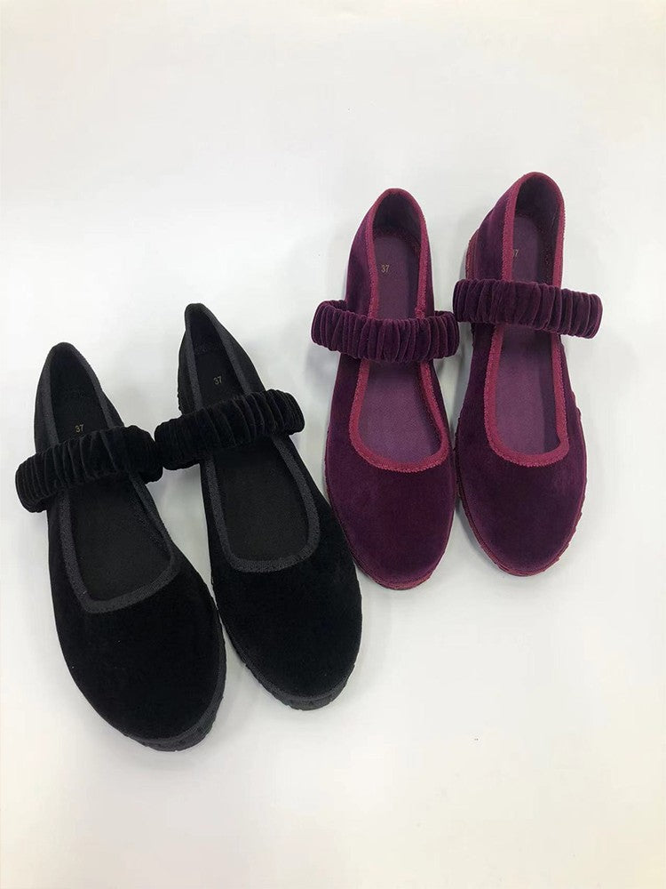 Elastic Band Velvet Mary Janes Ballet Flats Shoes Women 2024 Trend Solid Color Fabric Canvas Shoes Ladies Elegant Loafers Black