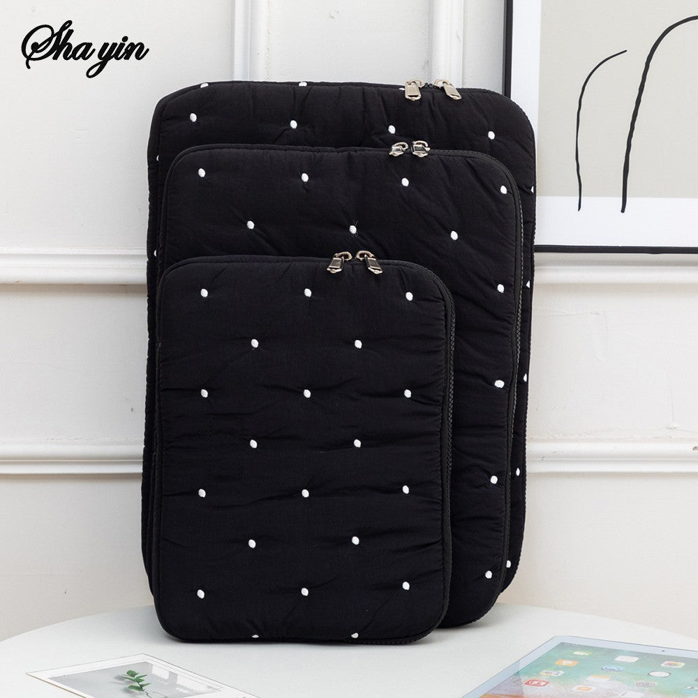 Laptop Sleeve Tablet Case 11 13 15 Inch, Embroidered Dot Pattern Padded Inner Bag for iPad MacBook, Notebook Protective Cover