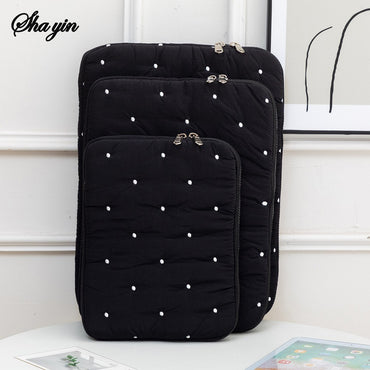 Laptop Sleeve Tablet Case 11 13 15 Inch, Embroidered Dot Pattern Padded Inner Bag for iPad MacBook, Notebook Protective Cover