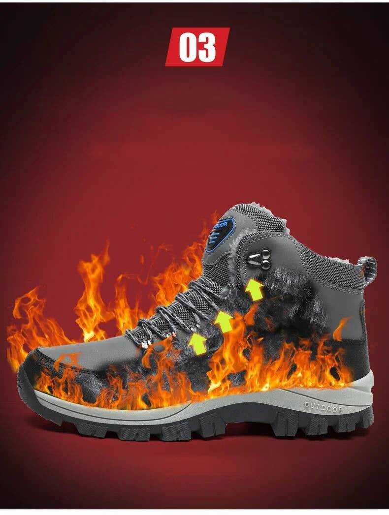 Botas de inverno masculinas com pele quente, antiderrapantes, sapatos casuais de trabalho masculinos, tênis de couro impermeáveis, botas de cano alto, tamanhos grandes