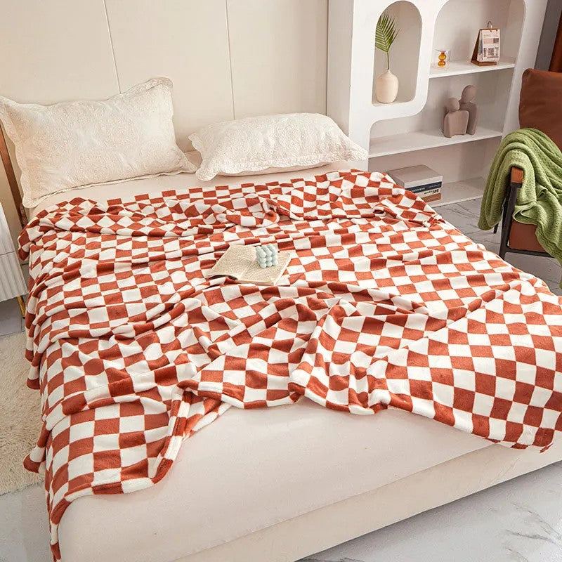 Flannel Blanket for Bedroom Soft Air Conditioning Blanket Checkerboard Elements Sofa Blanket Portable Nap Shawl Towel