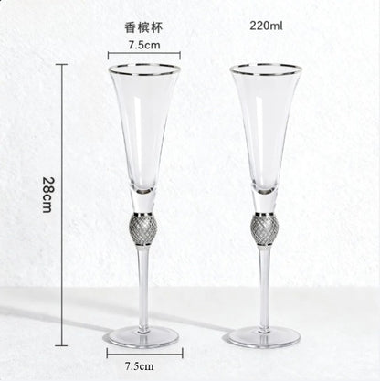 Conjunto 2 Peças Taças de Cristal Luxo Vinho Tinto Copos Altos para Festa Champanhe Flute Copos de Beber