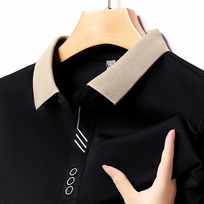 New Men's Long-sleeved Polo Shirt Sweatwear Business Casual Top Fashion Classic Solid Color Male Brand Basic V-neck Top
