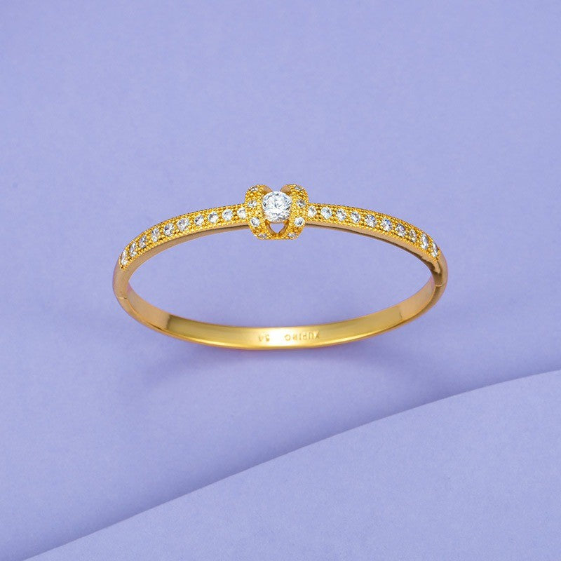 Pulseira de ouro AU999 com fechos de diamante, pulseira feminina simples e leve AU750, joia de ouro 24K verdadeiro