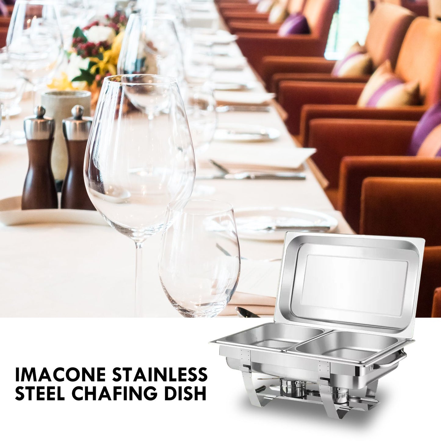 2 Packs Chafing Dish Buffet Set Stainless Steel 2 Grid8 Qt. Foldable Rectangular Warmer 2 Half Size Food Pans for Parties Even