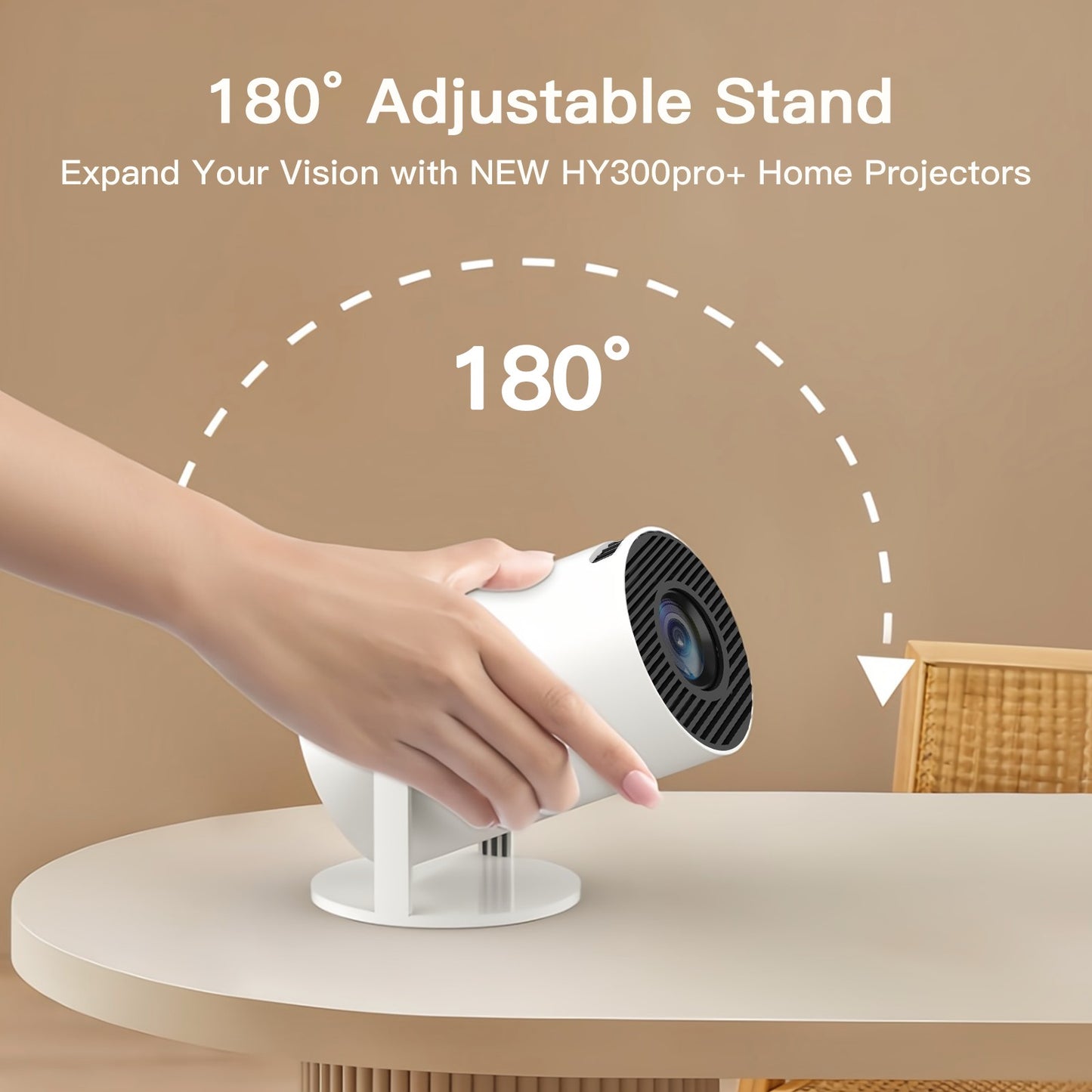 Projetor Inteligente com Wifi e Bluetooth Portátil Suporte 720P 4K, Correção Trapezoidal Automática, Controle Remoto AirMouse, Rotação 180 Graus