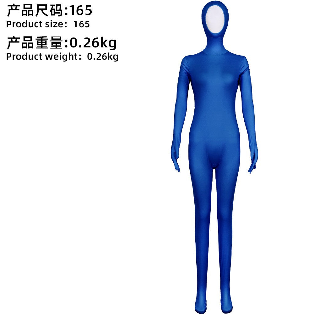 Open Split Orange Full Wrap Bodysuit Spandex Stretch Jumpsuit Adult Variety Show Halloween Cos and Body-fit Role Play Apparel