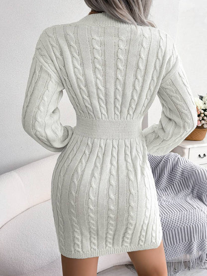 VigoCasey 2025 V Neck Casual Short Knit Dress Autumn Winter Women Solid Long Sleeve Dress Lady Khaki Bodycon Knitted Dresses