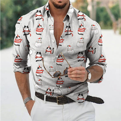 Fun Christmas Snowman Theme 3D Printed Men's Shirts Casual Long Sleeve Streetwear Tops Unisex Holiday Party Hawaiian Shirts