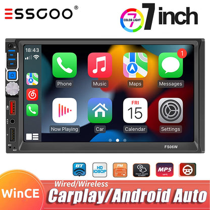 7 Inch HD Wireless CarPlay Android Auto Touch Screen Car Radio 2 Din High Quality Car Video Player with Bluetooth Rear Camera