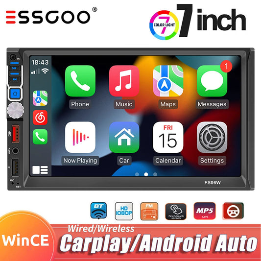 7 Inch HD Wireless CarPlay Android Auto Touch Screen Car Radio 2 Din High Quality Car Video Player with Bluetooth Rear Camera