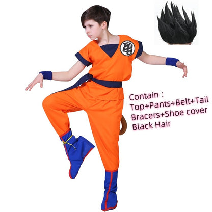 Halloween Adult Kids Son Goku Cosplay Costumes Suits Krillin Outfits Anime Party Child Costumes Tail Wrister Super Saiyan Wig