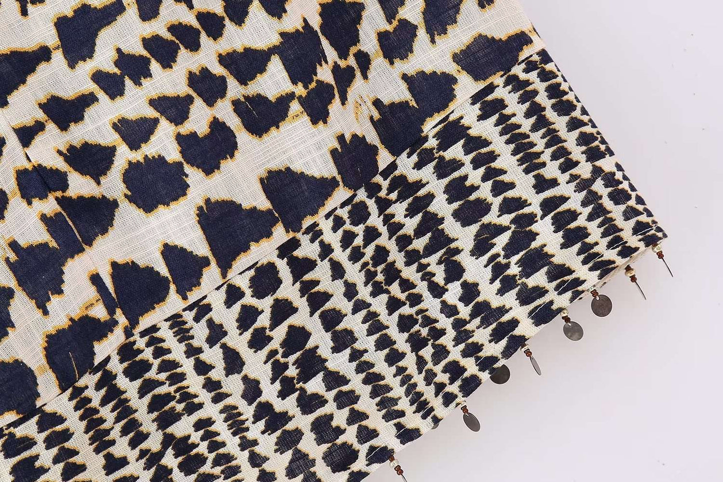 Women Vintage Geometric Print Knotted Mini Sarong Skirt Faldas Mujer Female Beading Tassel Casual Zipper Vestidos QUN4078