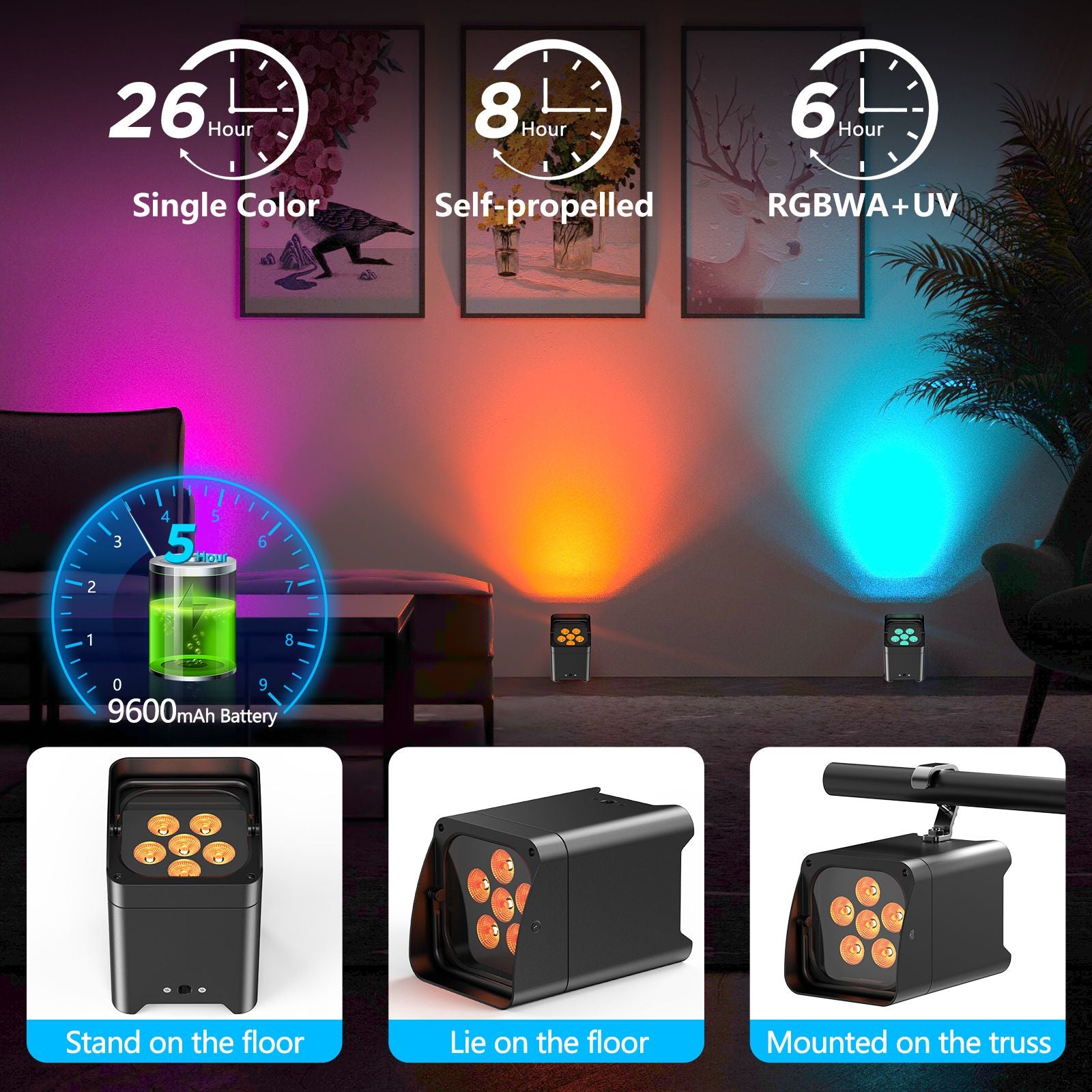 U'King 4PCS 6x18W 6IN1 RGBAW+UV Par Light with Bag DMX Remote Control WiFi Par Light Wireless LED Stage Light for DJ Bar Party