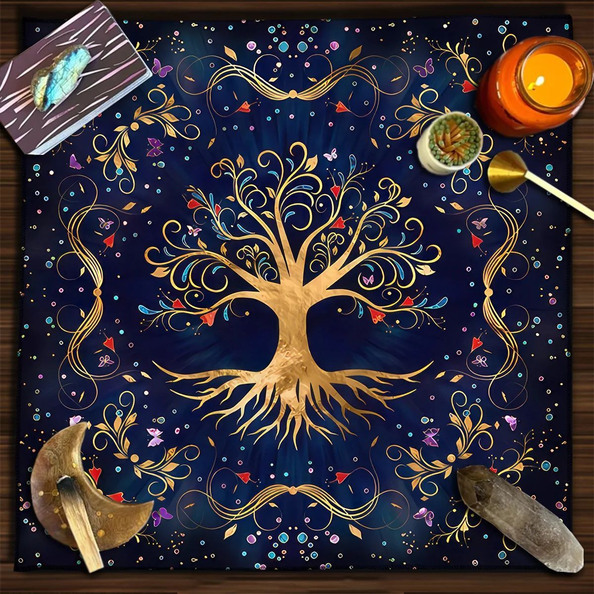 Colorful Tree Of Life Tarot Card Tablecloth Altar Cloth Pagan Pendulum Witchcraft Astrology Oracle Card Pad Divination Tools
