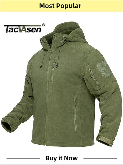 TACVASEN Full Zip Up Green Fleece Jacket Thermal Warm Work Coats Mens Zipper Pockets Jacket Hiking Training Outwear Windbreaker