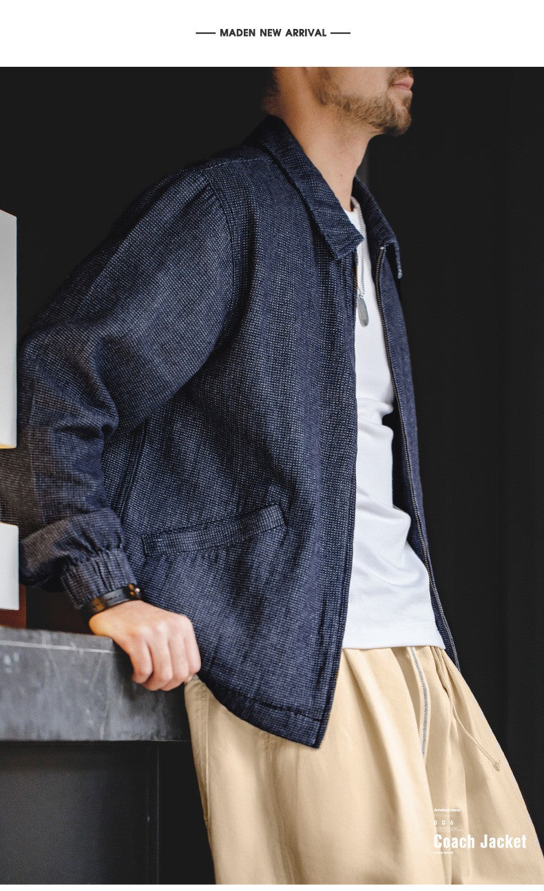 Maden American New Spring And Autumn Retro Denim Jacket Cityboy Amekaji Style Loose Lapel Jacket Men’s Fashion Short Blue Coats