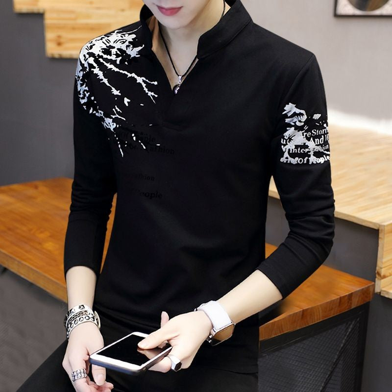 Stand Collar Man Pullovers Tight Bulk Spring Tops Sweatshirts Elasticity Designer Casual Social Quotes Slim Fit T Shirt for Men