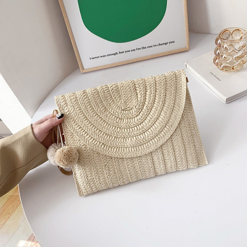 Handmade Ladies Straw Woven Bags Women Summer Holiday Beach Casual Clutch Purse Elegant Shoulder Handbag Raffia Envelope Wallets