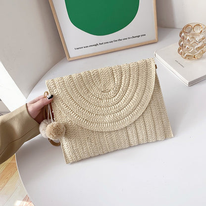 Handmade Ladies Straw Woven Bags Women Summer Holiday Beach Casual Clutch Purse Elegant Shoulder Handbag Raffia Envelope Wallets